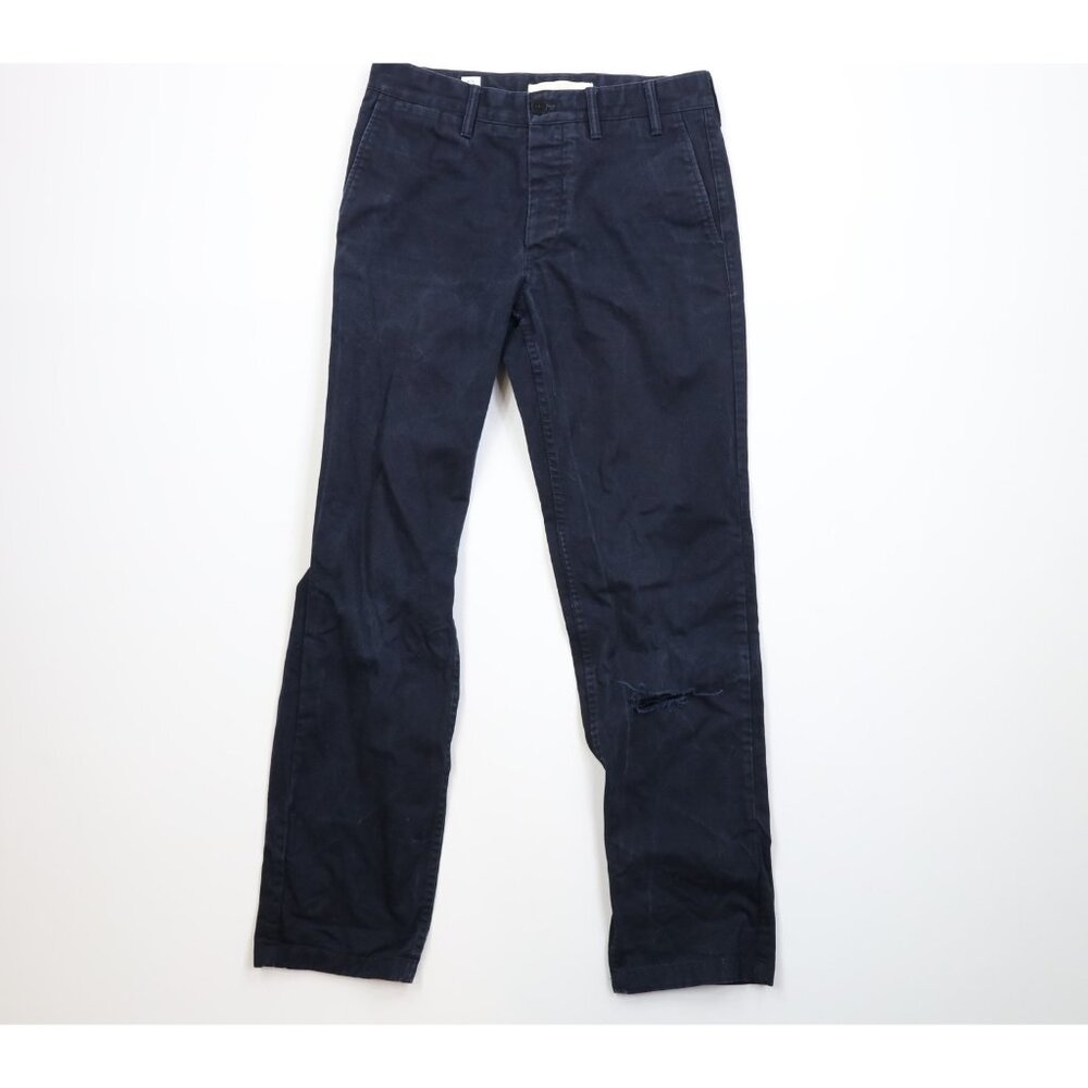 Norse Projects Mens 29x31 Distressed Heavy Aros Button Fly Canvas Pants Blue